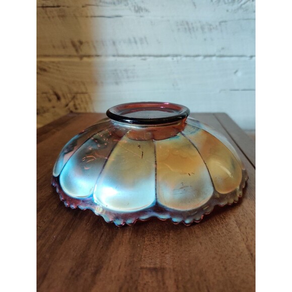 DUGAN FENTON CARNIVAL GLASS GRAPES & LEAVES PATTERN BOWL DISH AMETHYST RED 6.5" - Picture 8 of 10
